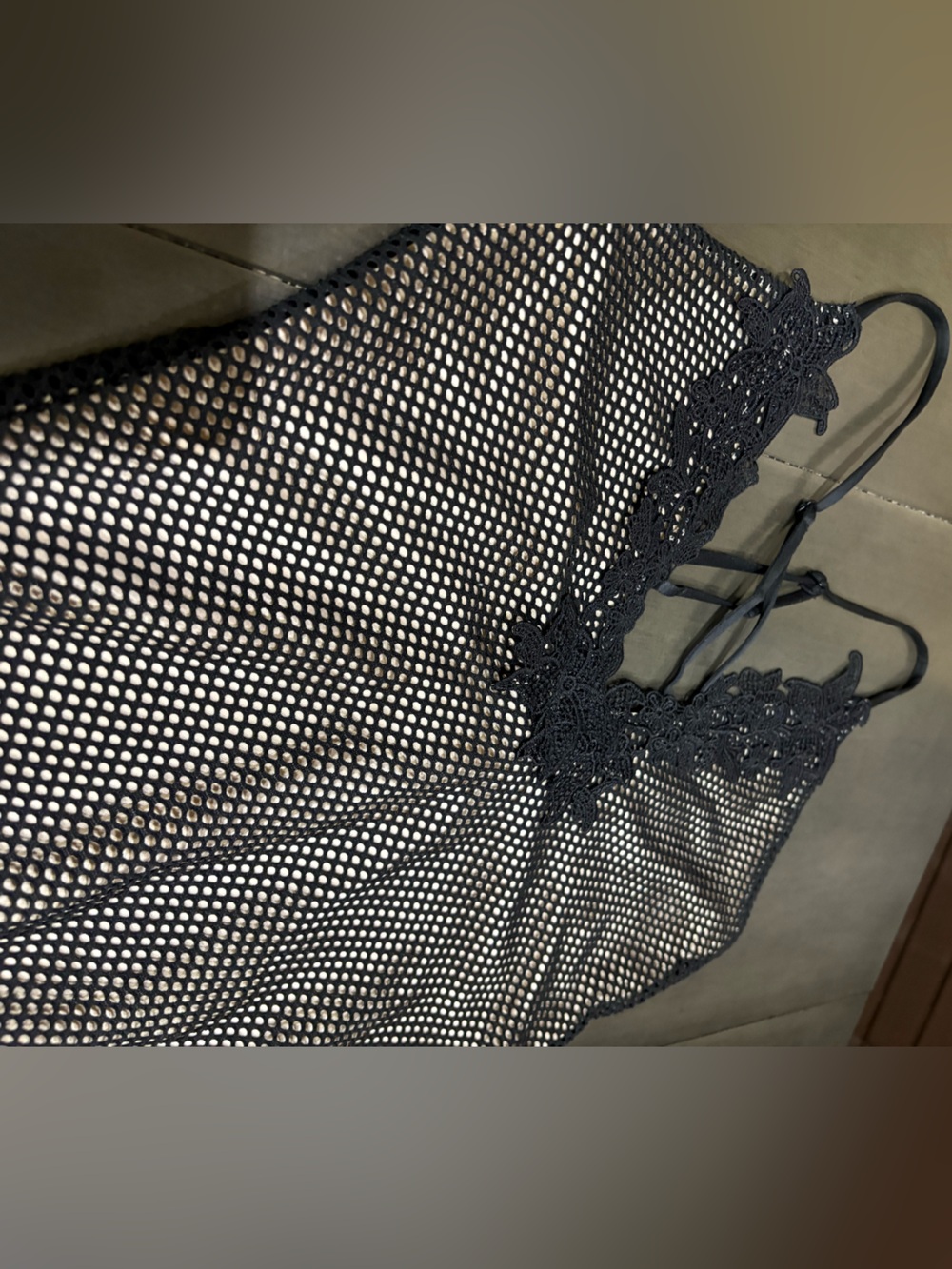 Express Black Sheer Mesh Lace-Trim Bodysuit